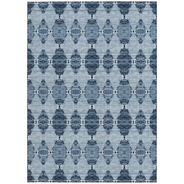 Homeroots 3' Stylish Navy Blue Moroccan Area Rug - Washable Indoor/Outdoor Design For High Traffic Spaces 8' X 10' Polyester 578139