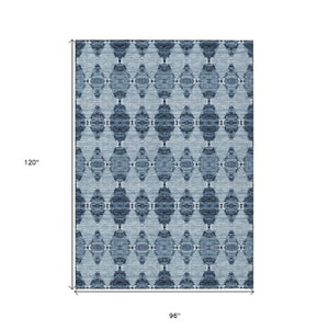Homeroots 3' Stylish Navy Blue Moroccan Area Rug - Washable Indoor/Outdoor Design For High Traffic Spaces 8' X 10' Polyester 578139