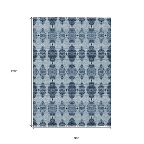 Homeroots 3' Stylish Navy Blue Moroccan Area Rug - Washable Indoor/Outdoor Design For High Traffic Spaces 8' X 10' Polyester 578139