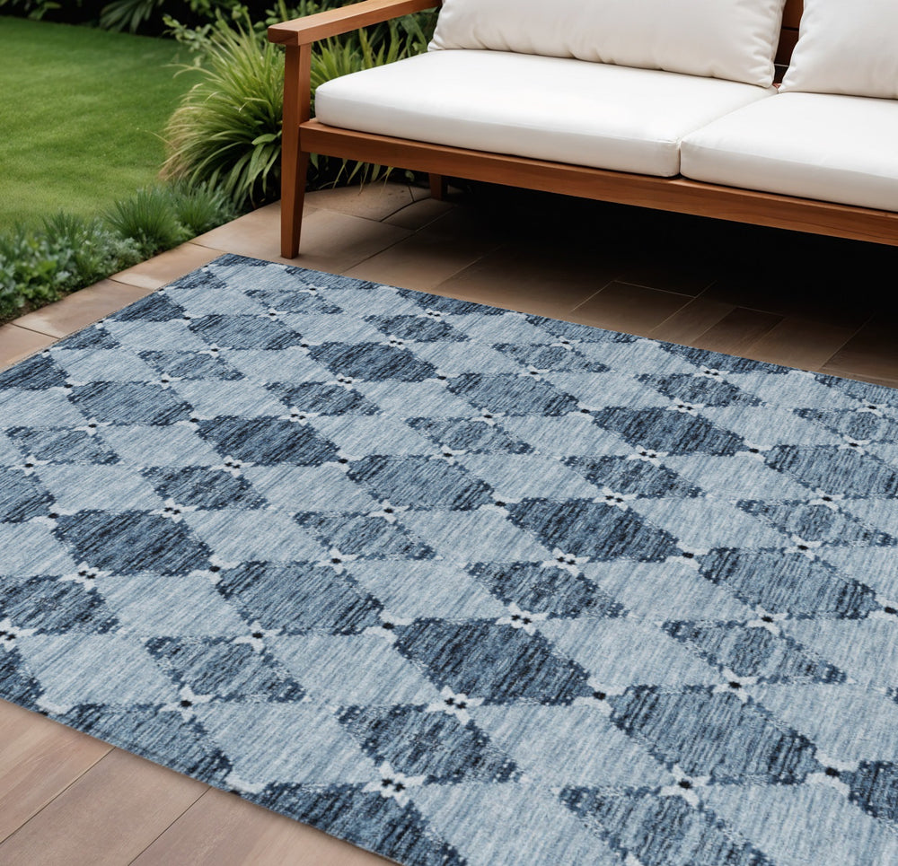Homeroots 3' Stylish Navy Blue Moroccan Area Rug - Washable Indoor/Outdoor Design For High Traffic Spaces 9' X 12' Polyester 578140