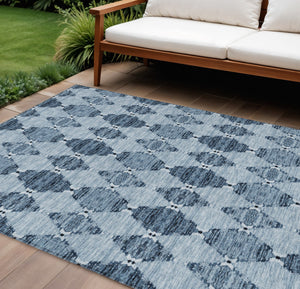 Homeroots 3' Stylish Navy Blue Moroccan Area Rug - Washable Indoor/Outdoor Design For High Traffic Spaces 9' X 12' Polyester 578140