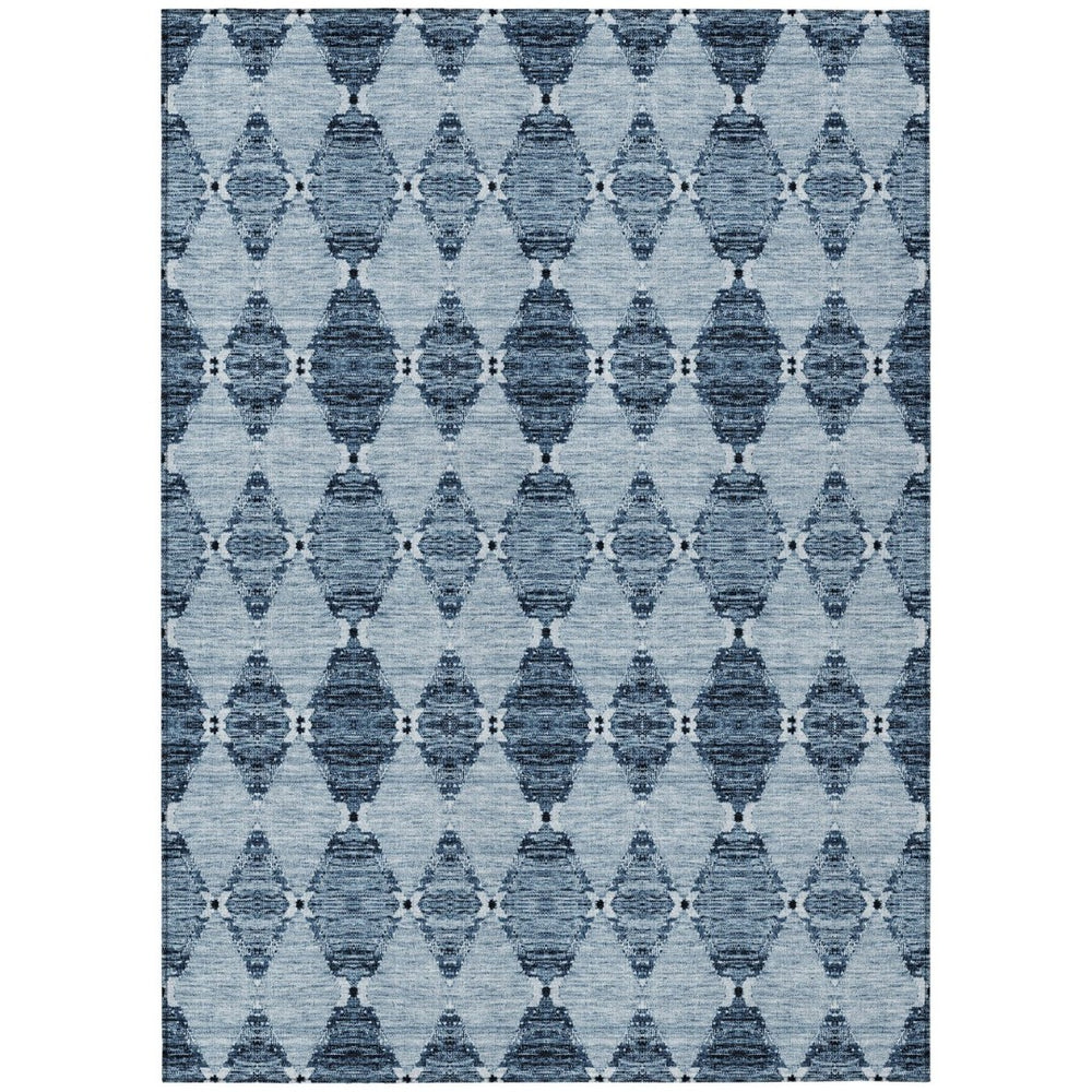 HomeRoots 9' Navy Blue and Denim Blue Moroccan Area Rug - Washable, Durable Indoor/Outdoor Décor Solution 9' X 12' 578140