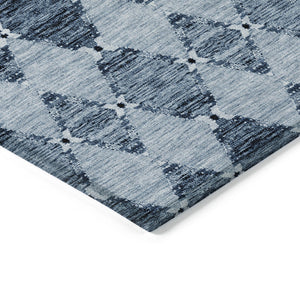 Homeroots 3' Stylish Navy Blue Moroccan Area Rug - Washable Indoor/Outdoor Design For High Traffic Spaces 9' X 12' Polyester 578140