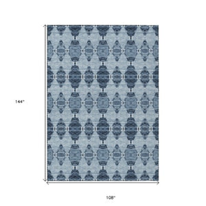 Homeroots 3' Stylish Navy Blue Moroccan Area Rug - Washable Indoor/Outdoor Design For High Traffic Spaces 9' X 12' Polyester 578140