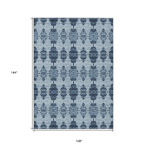 Homeroots 3' Stylish Navy Blue Moroccan Area Rug - Washable Indoor/Outdoor Design For High Traffic Spaces 9' X 12' Polyester 578140