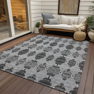 Homeroots 3' Stylish Navy Blue Moroccan Area Rug - Washable Indoor/Outdoor Design For High Traffic Spaces 10' X 14' Polyester 578153