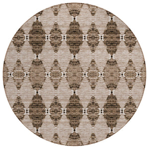 HomeRoots 5' Moroccan-Inspired Washable Area Rug in Brown & Chocolate – Durable, Stylish, Indoor/Outdoor Use 8' Round 578156