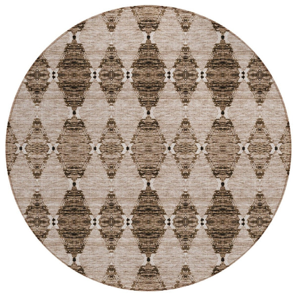 HomeRoots 5' Moroccan-Inspired Washable Area Rug in Brown & Chocolate – Durable, Stylish, Indoor/Outdoor Use 8' Round 578156