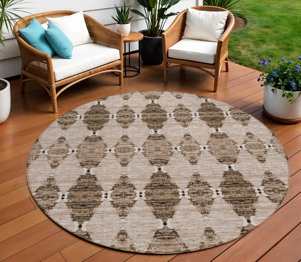 Homeroots 3' Stylish Navy Blue Moroccan Area Rug - Washable Indoor/Outdoor Design For High Traffic Spaces 8' Round Polyester 578156