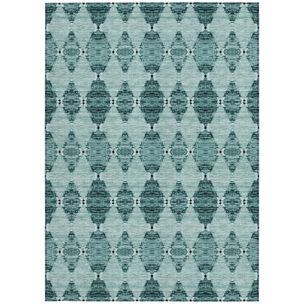 Homeroots 3' Stylish Navy Blue Moroccan Area Rug - Washable Indoor/Outdoor Design For High Traffic Spaces 5' X 8' Polyester 578167