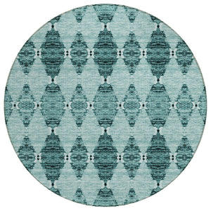 HomeRoots 5' Moroccan-Inspired Teal Blue and Charcoal Area Rug - Durable, Washable Design for Indoors & Outdoors 8' Round 578168