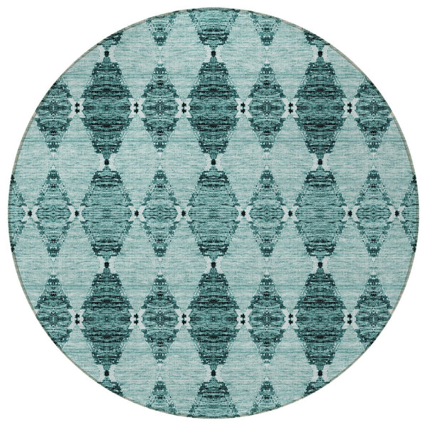 Homeroots 3' Stylish Navy Blue Moroccan Area Rug - Washable Indoor/Outdoor Design For High Traffic Spaces 8' Round Polyester 578168