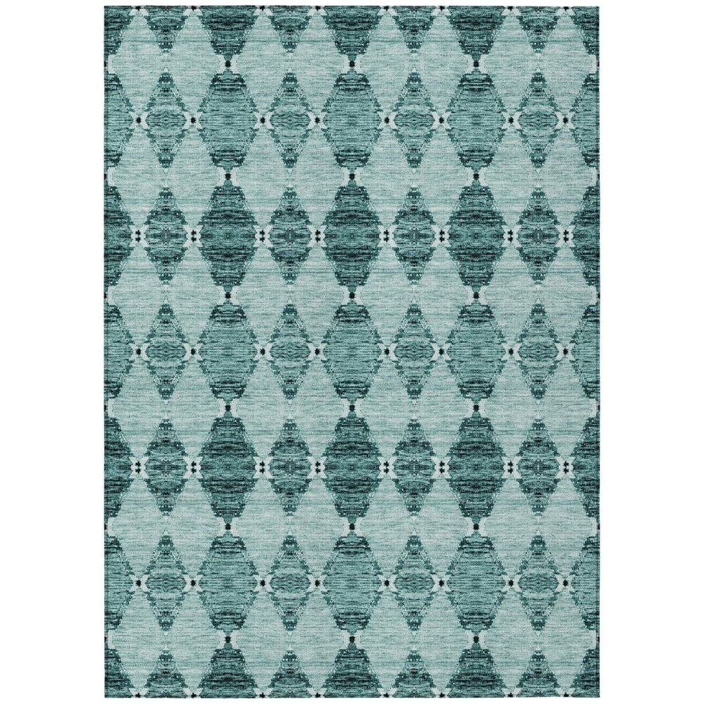 HomeRoots 9' Stylish Teal Blue and Charcoal Moroccan Area Rug - Durable, Washable for Indoor & Outdoor Spaces 9' X 12' 578170