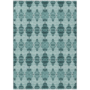 HomeRoots 9' Stylish Teal Blue and Charcoal Moroccan Area Rug - Durable, Washable for Indoor & Outdoor Spaces 9' X 12' 578170