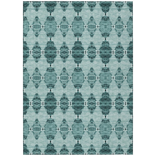 HomeRoots 9' Stylish Teal Blue and Charcoal Moroccan Area Rug - Durable, Washable for Indoor & Outdoor Spaces 9' X 12' 578170