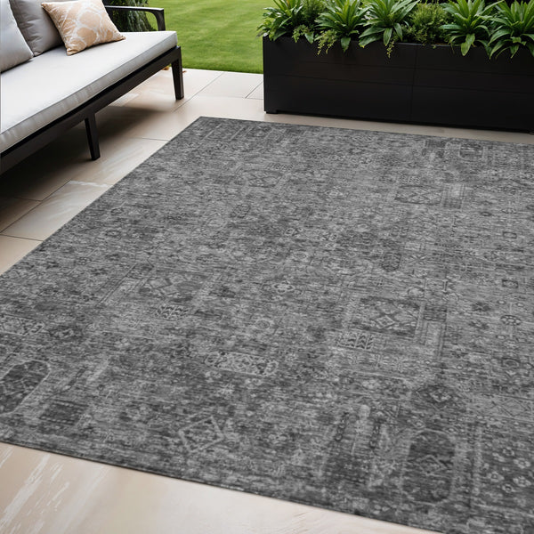 Homeroots 3' Charcoal And Silver Floral Area Rug - Washable, Indoor-outdoor, Stain Resistant, Durable Design 5' X 8' Polyester 578173