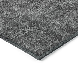 Homeroots 3' Charcoal And Silver Floral Area Rug - Washable, Indoor-outdoor, Stain Resistant, Durable Design 5' X 8' Polyester 578173