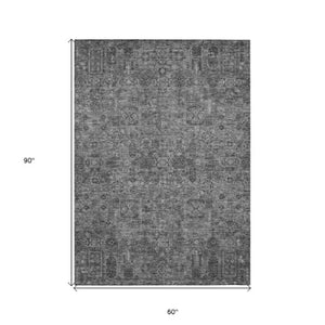 Homeroots 3' Charcoal And Silver Floral Area Rug - Washable, Indoor-outdoor, Stain Resistant, Durable Design 5' X 8' Polyester 578173