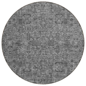 HomeRoots 5' Elegant Charcoal and Silver Floral Indoor Outdoor Area Rug - Durable, Washable, Versatile Design 8' Round 578174