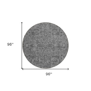 Homeroots 3' Charcoal And Silver Floral Area Rug - Washable, Indoor-outdoor, Stain Resistant, Durable Design 8' Round Polyester 578174