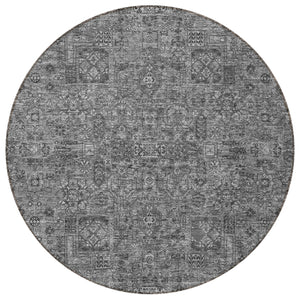 Homeroots 3' Charcoal And Silver Floral Area Rug - Washable, Indoor-outdoor, Stain Resistant, Durable Design 8' Round Polyester 578174