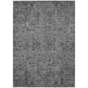 Homeroots 3' Charcoal And Silver Floral Area Rug - Washable, Indoor-outdoor, Stain Resistant, Durable Design 8' X 10' Polyester 578175