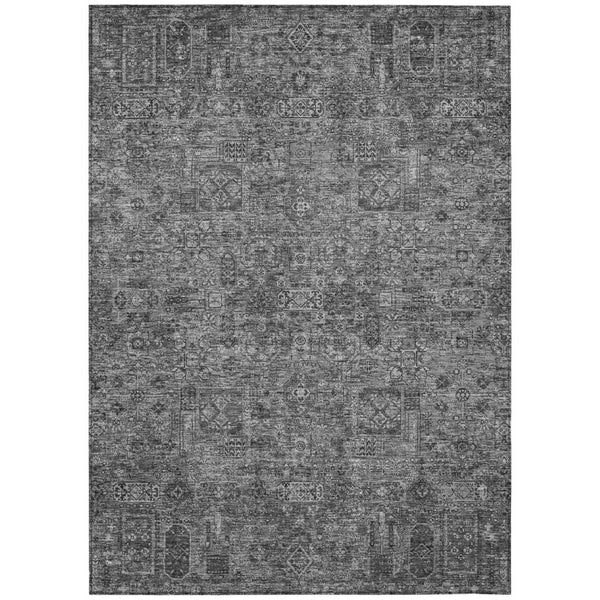 HomeRoots 5' Elegant Charcoal and Silver Floral Indoor Outdoor Area Rug - Durable, Washable, Versatile Design 8' X 10' 578175