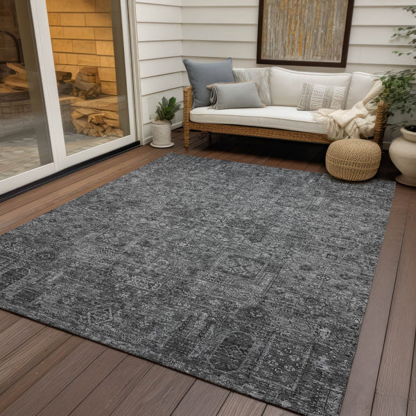 Homeroots 3' Charcoal And Silver Floral Area Rug - Washable, Indoor-outdoor, Stain Resistant, Durable Design 9' X 12' Polyester 578176