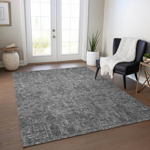 Homeroots 3' Charcoal And Silver Floral Area Rug - Washable, Indoor-outdoor, Stain Resistant, Durable Design 9' X 12' Polyester 578176