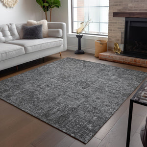 Homeroots 3' Charcoal And Silver Floral Area Rug - Washable, Indoor-outdoor, Stain Resistant, Durable Design 9' X 12' Polyester 578176