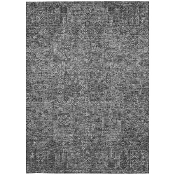 Homeroots 3' Charcoal And Silver Floral Area Rug - Washable, Indoor-outdoor, Stain Resistant, Durable Design 10' X 14' Polyester 578177