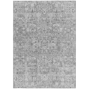 Homeroots 3' Charcoal And Silver Floral Area Rug - Washable, Indoor-outdoor, Stain Resistant, Durable Design 5' X 8' Polyester 578179