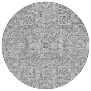HomeRoots 5' Elegant Gray Floral Area Rug - Durable, Washable, Indoor/Outdoor Perfect for High-Traffic Spaces 8' Round 578180
