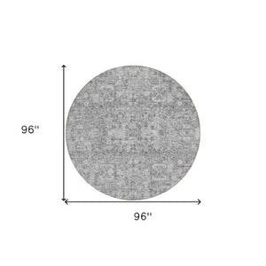 Homeroots 3' Charcoal And Silver Floral Area Rug - Washable, Indoor-outdoor, Stain Resistant, Durable Design 8' Round Polyester 578180