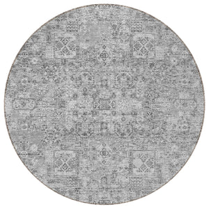 Homeroots 3' Charcoal And Silver Floral Area Rug - Washable, Indoor-outdoor, Stain Resistant, Durable Design 8' Round Polyester 578180