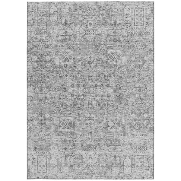 Homeroots 3' Charcoal And Silver Floral Area Rug - Washable, Indoor-outdoor, Stain Resistant, Durable Design 8' X 10' Polyester 578181