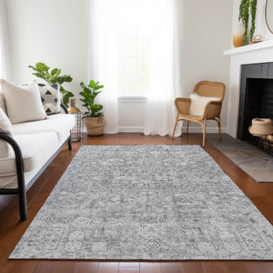 Homeroots 3' Charcoal And Silver Floral Area Rug - Washable, Indoor-outdoor, Stain Resistant, Durable Design 8' X 10' Polyester 578181