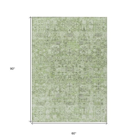 Homeroots 3' Charcoal And Silver Floral Area Rug - Washable, Indoor-outdoor, Stain Resistant, Durable Design 5' X 8' Polyester 578185