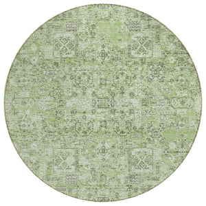 HomeRoots 5' Floral Artichoke Green and Olive Green Area Rug – Indoor Outdoor, Washable, Durable Design 8' Round 578186