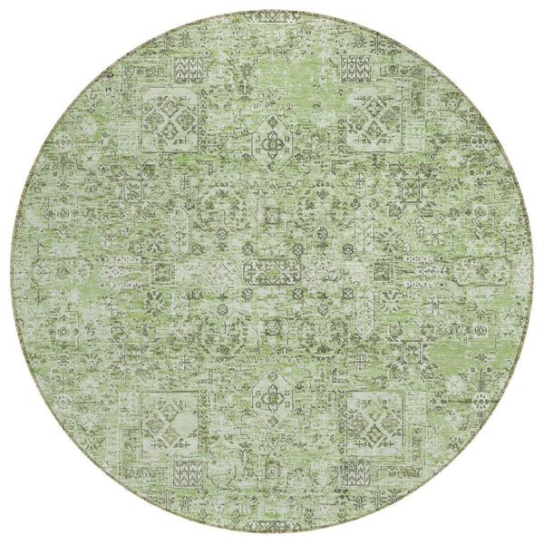 HomeRoots 5' Floral Artichoke Green and Olive Green Area Rug – Indoor Outdoor, Washable, Durable Design 8' Round 578186