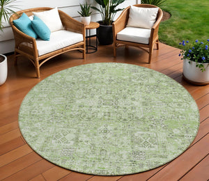 Homeroots 3' Charcoal And Silver Floral Area Rug - Washable, Indoor-outdoor, Stain Resistant, Durable Design 8' Round Polyester 578186