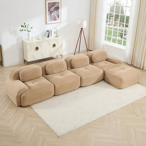 English Elm 4-seat Modular Corduroy Sectional Sofa with Curved Armrests for Living Rooms Camel W714S01244