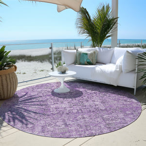 Homeroots 3' Charcoal And Silver Floral Area Rug - Washable, Indoor-outdoor, Stain Resistant, Durable Design 8' Round Polyester 578192