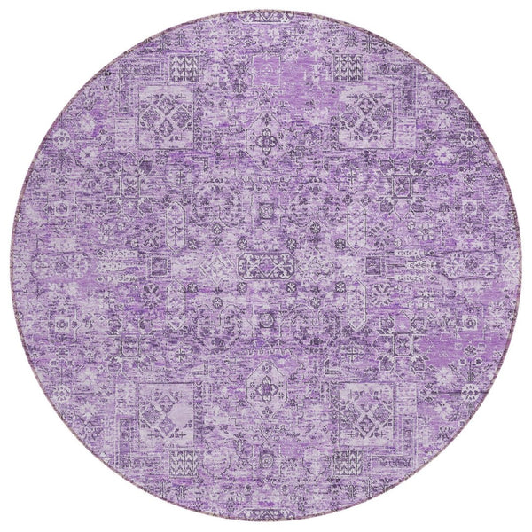 HomeRoots 5' Stylish Lilac and Purple Floral Area Rug – Durable, Washable, Indoor-Outdoor Elegance for Every Space 8' Round 578192