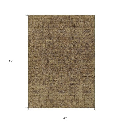 Homeroots 3' Charcoal And Silver Floral Area Rug - Washable, Indoor-outdoor, Stain Resistant, Durable Design 3' X 5' Polyester 578196