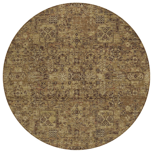 HomeRoots 5' Brown and Taupe Floral Area Rug - Durable, Machine-Washable Design for Indoor and Outdoor Use 8' Round 578198