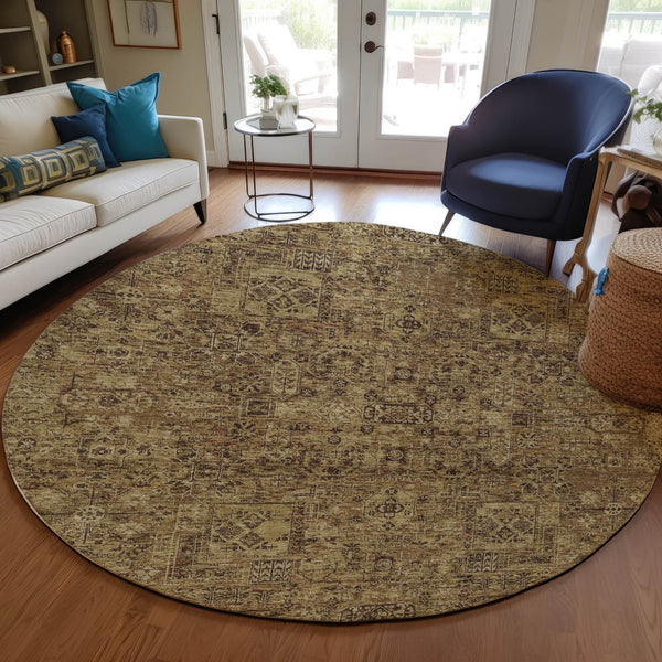 Homeroots 3' Charcoal And Silver Floral Area Rug - Washable, Indoor-outdoor, Stain Resistant, Durable Design 8' Round Polyester 578198