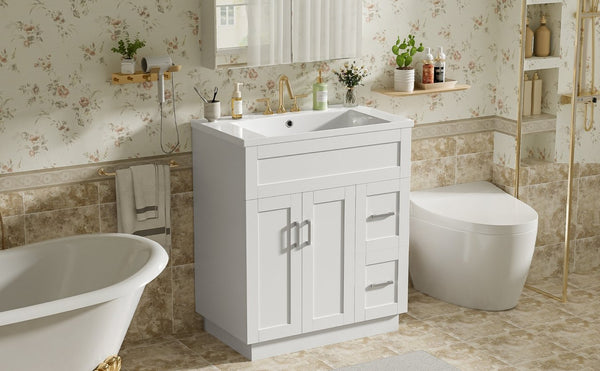 English Elm [video] 30 Inch Freestanding Bathroom Vanity with Soft Close Drawers and Resin Sink N729P396833K