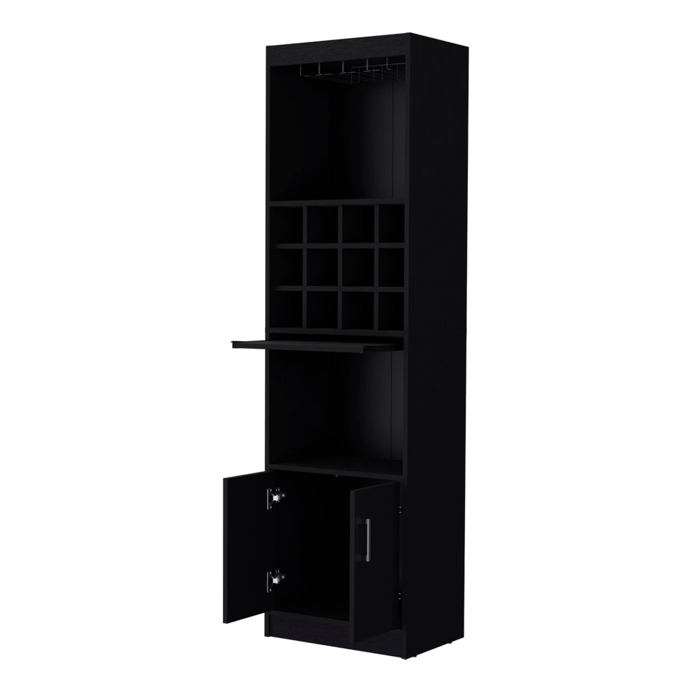 English Elm Bar Cabinet Fulton Black – Engineered Wood Bar Cabinet with Slide Shelf, 12 Bottle Storage & Wine Rack B092P191172