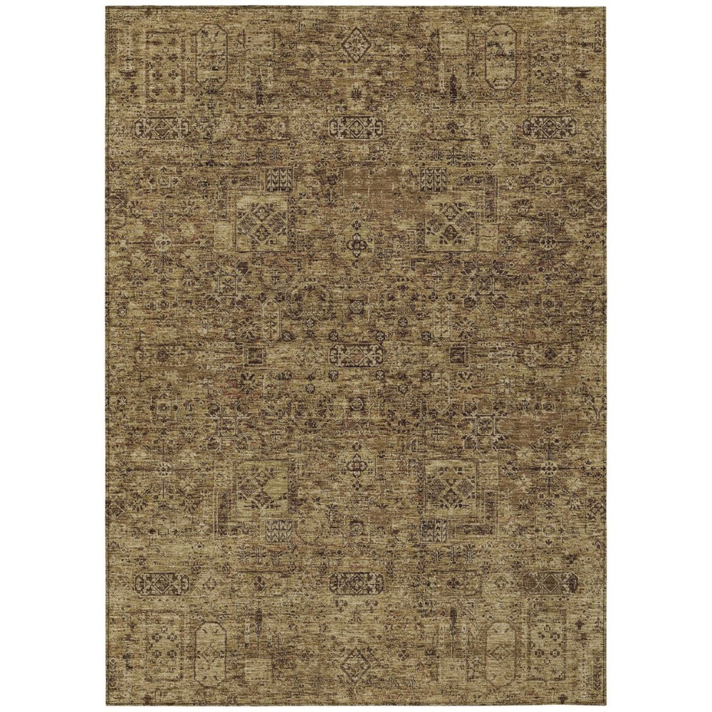 HomeRoots 5' Brown and Taupe Floral Area Rug - Durable, Machine-Washable Design for Indoor and Outdoor Use 10' X 14' 578201